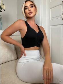 Sujetador unicolor fruncido bustier - Negro - Ver 4