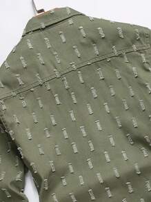 Manfinity Homme 男士纯色口袋贴片饶舌歌手时尚纯色牛仔衬衫（不含 T 恤），适合派对 - 軍綠色 - 查看 4