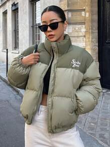 DAZY Women Short Thick Padded Coat, Winter Coat Jacket - Green - View 4