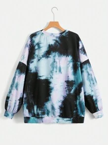 SHEIN EZwear Plus Tie Dye Drop Shoulder Sweatshirt - Multicolor - View 2