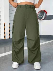 Flirla Plus Flap Pocket Side Cargo Pants - Army Green - View 5