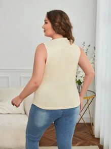 SHEIN Essnce Talla grande Top tank unicolor fruncido - Albaricoque - Ver 2