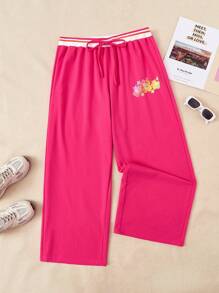 SHEIN EZwear 大碼印花腰部抽繩衛褲 - 玫紅色 - 查看 1