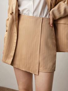 BizChic Lapel Neck Double Breasted Blazer & Skort - Khaki - View 8
