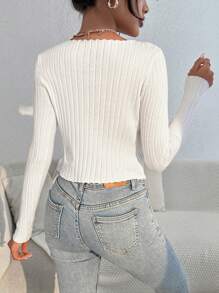 SHEIN Unity 鏈條鏈接條紋針織套頭毛衣 - 白色 - 查看 2