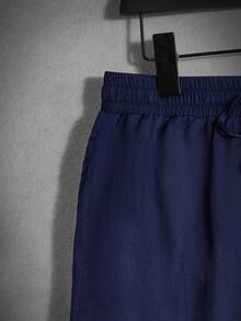 GENTILAND 宽松男士翻领系带侧边上衣和裤子套装 - 藏蓝色 - 查看 3