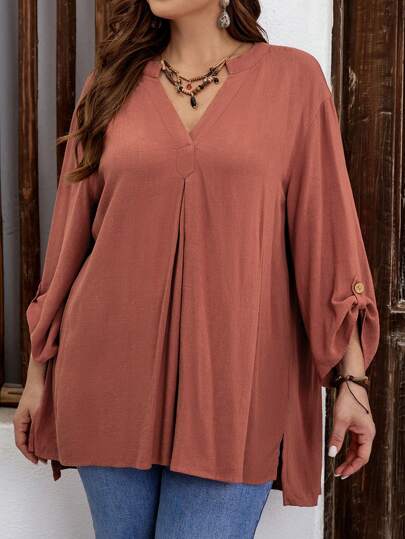 EMERY ROSE Plus Solid Drop Shoulder Blouse