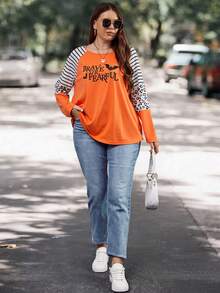 SHEIN LUNE Hơn Đồ họa sọc & khẩu hiệu Tay Raglan Áo thun - Nhiều màu - Xem 3