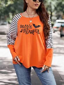 SHEIN LUNE Hơn Đồ họa sọc & khẩu hiệu Tay Raglan Áo thun - Nhiều màu - Xem 2