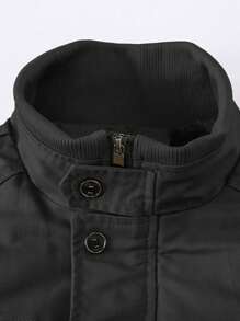 Manfinity Homme Men Long Sleeve Flap Pocket Teddy Lined Loose Going Out Winter Coat, For Friends, Husband, Boyfriend Gifts - Black - View 4