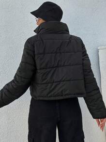 RueChic Plus Zip Up Puffer Coat - Black - View 2