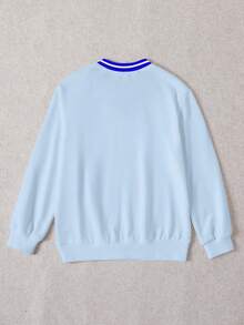 SHEIN Tween Girl Letter Graphic Striped Trim Sweatshirt - Blue - View 2