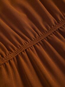 SHEIN Clasi 大碼素色腰帶襯衫洋裝 - 咖啡棕 - 查看 5