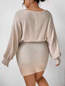 SHEIN Frenchy Hơn Cổ không đối xứng tay cánh Váy có thắt lưng - Màu be - Xem 2