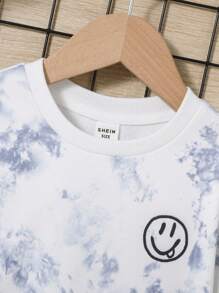 SHEIN 嬰兒男童卡通臉印花抓染運動衫