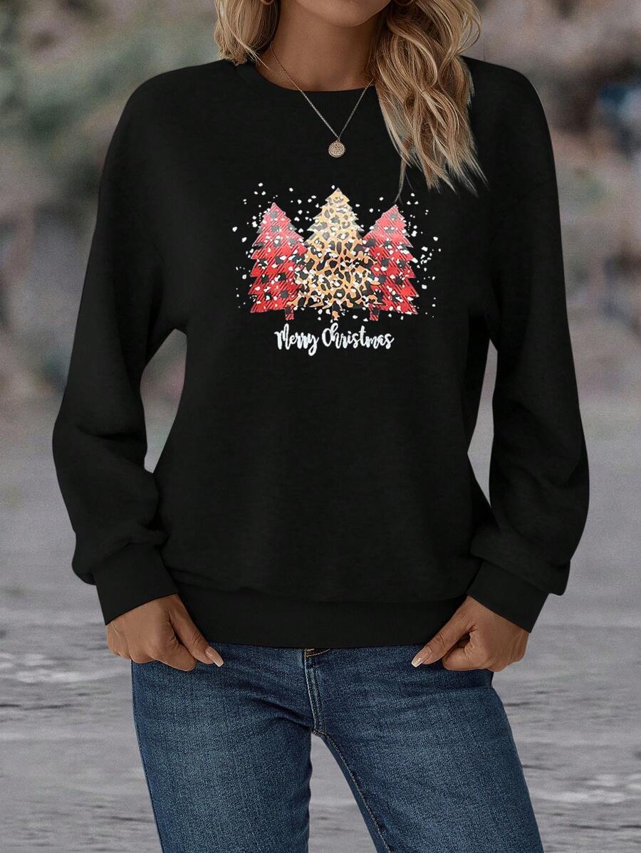 SHEIN LUNE Christmas Tree & Slogan Graphic Drop Shoulder Sweatshirt ...
