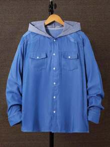 Manfinity Men Flap Pocket Hooded Shirt - Blue - View 1