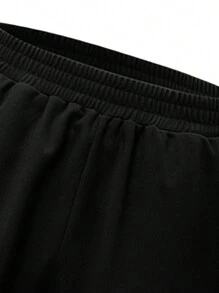 Manfinity Homme Nam Lá thư Đồ họa con ngựa Viền tương phản Áo polo & Quần short - màu đen - Xem 4