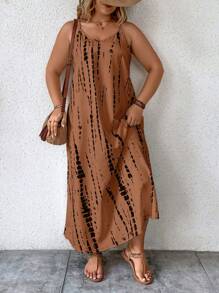 SHEIN LUNE Plus Tie Dye Cami Dress - Brown - View 5