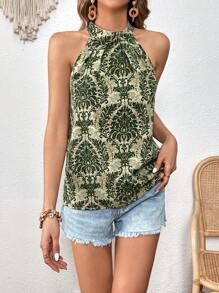 SHEIN VCAY Allover Print Keyhole Back Blouse - Multicolor - View 1