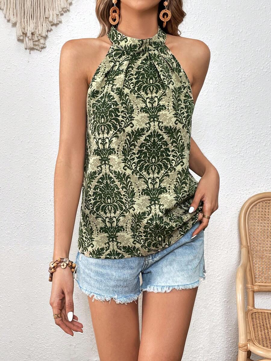 SHEIN VCAY Allover Print Keyhole Back Blouse - Multicolor - View 1