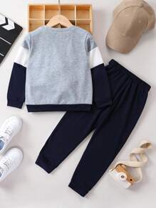 SHEIN Young Boy Letter Graphic Colorblock Sweatshirt & Sweatpants Chic Outfits For Autumn/Winter - Multicolor - View 2