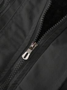 Manfinity Homme Men Long Sleeve Flap Pocket Teddy Lined Loose Going Out Winter Coat, For Friends, Husband, Boyfriend Gifts - Black - View 3