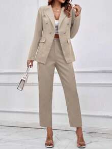 Double Breasted Blazer & Pants - 杏色 - 查看 4