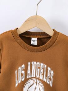 SHEIN 女小童籃球和字母圖案加絨內裏運動衫