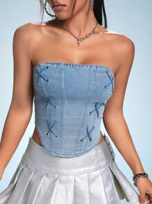 SHEIN ICON Top bandeau unicolor mezclilla