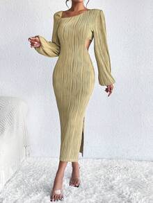 SHEIN Privé Cắt bỏ eo Tách đùi Váy bodycon - màu xanh lá - Xem 4