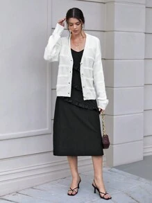 Chiquease 素色落肩袖前紐扣開襟衫 - 白色 - 查看 4