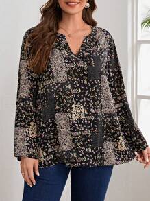 EMERY ROSE Talla grande Blusa con estampado floral de cuello notch