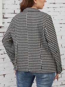 SHEIN LUNE Plus Houndstooth Print Double Breasted Blazer - Black and White - View 2