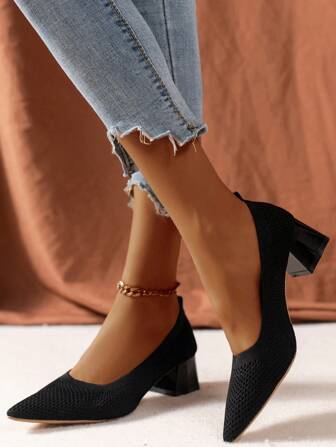 Women's Fashion Pointed Toe High Heel Chunky Heel Shoes For All Seasons