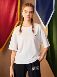 HARRY POTTER X SHEIN 图案印花落肩运动 T 恤，女款白色上衣 - 白色 - 查看 6