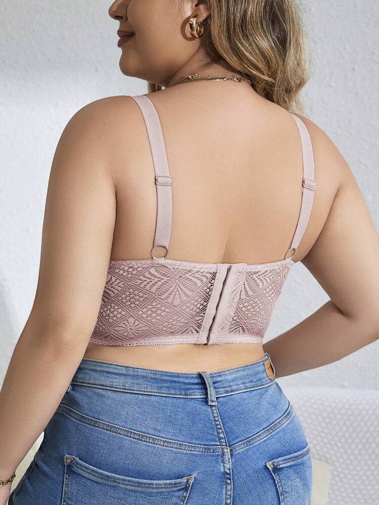 Women's Plus Size Fantasy-Elegant Baby Pink Plain Bra With Contrast Lace Scallop And Medium Stretch Fabric