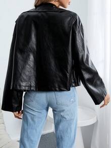 SHEIN Essnce Zip Up PU Leather Moto Jacket - Black - View 2