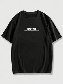 ROMWE MEN Street Life Men Slogan & Angel Graphic Tee, School - Black - View 2