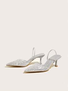 Women's Fashionable Faux Pearl & Rhinestone Decorated High Heel Shoes For Spring/summer, Designed For Outdoor