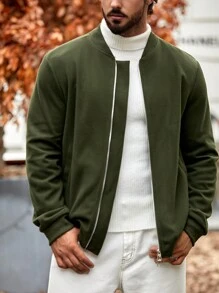 Manfinity Homme Men Solid Zip Up Overcoat - Green - View 6