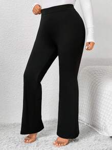SHEIN Frenchy Talla grande Pantalones acampanados de talle alto - Negro - Ver 4