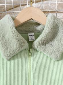 SHEIN Tween Girl Borg Collar Zip Up Jacket & Skirt - Mint Green - View 3