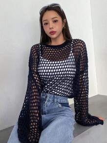 DAZY Xu hướng: Cắt giảm Thả vai Áo len Không có áo Top Cami - Màu xanh hải quân - Xem 6