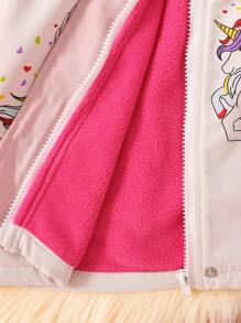 Baby Girl Unicorn Print 3D Ear Design Hooded Coat - Multicolor - View 4