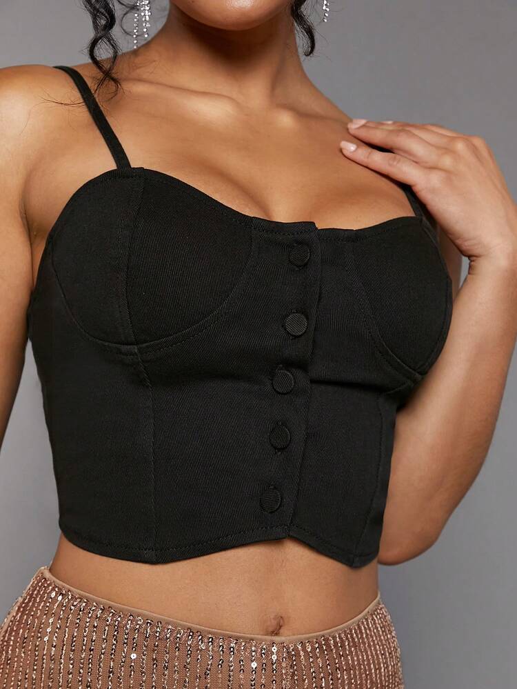 Button Front Bustier Cami Denim Top
