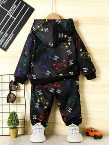 女嬰字母和遊戲手柄圖案連帽衫和運動褲 - 黑色 - 查看 2