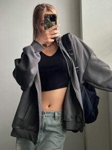 DAZY Bluza z kapturem i ściągaczem, z długimi rękawami i suwakiem