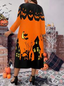 SHEIN EZwear Talla grande Vestido con estampado de halloween - Multicolor - Ver 2