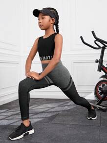 SHEIN 女大童撞色運動運動打底褲 - 彩色 - 查看 4